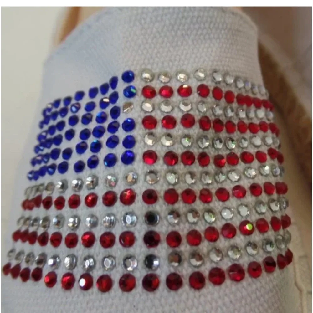 Savi Resort Wear white canvas rhinestone American flag espadrilles Sz 40